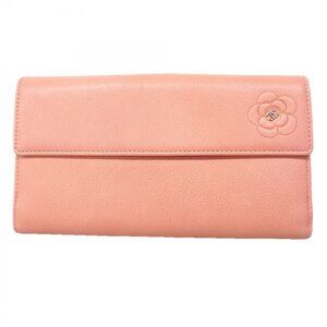Chanel Wallet Camellia Leather Pink Silver